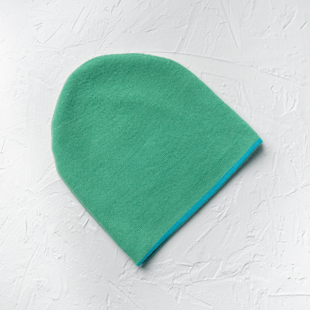 100% Cashmere Reversible Green / Blue Beanie