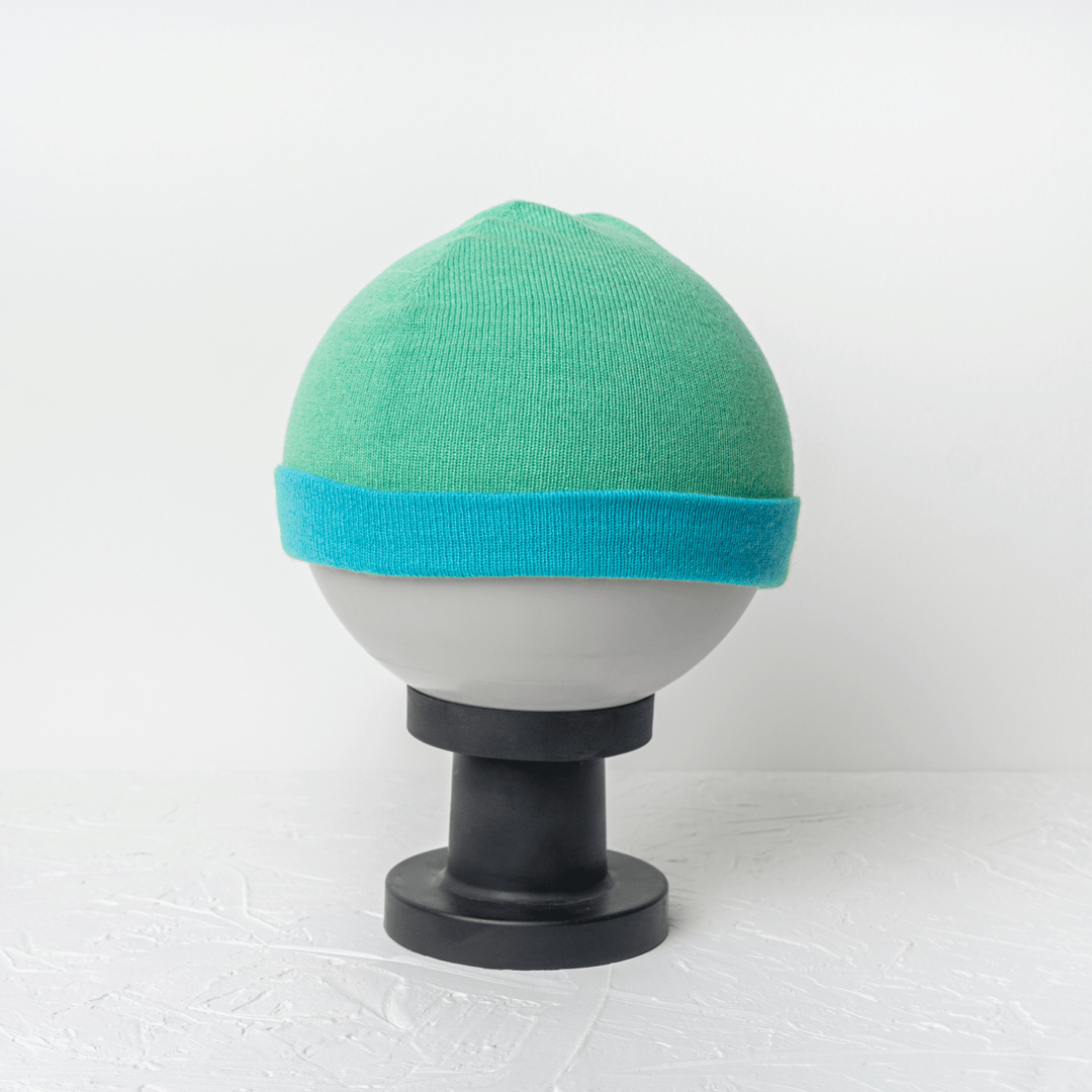 100% Cashmere Reversible Green / Blue Beanie