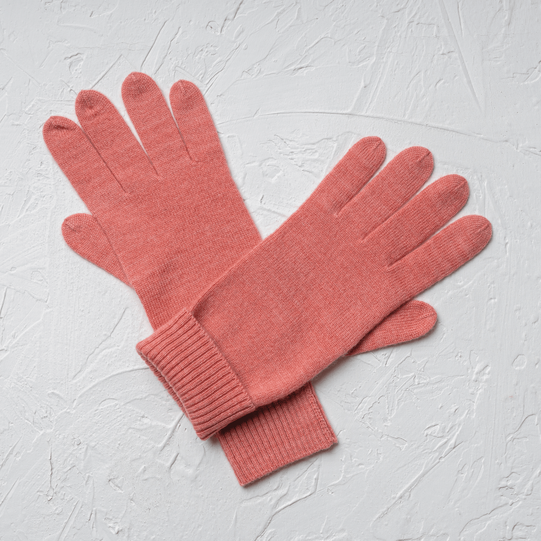 Lantana 100% Cashmere Gloves laid flat with left hand on top of right#color_lantana
