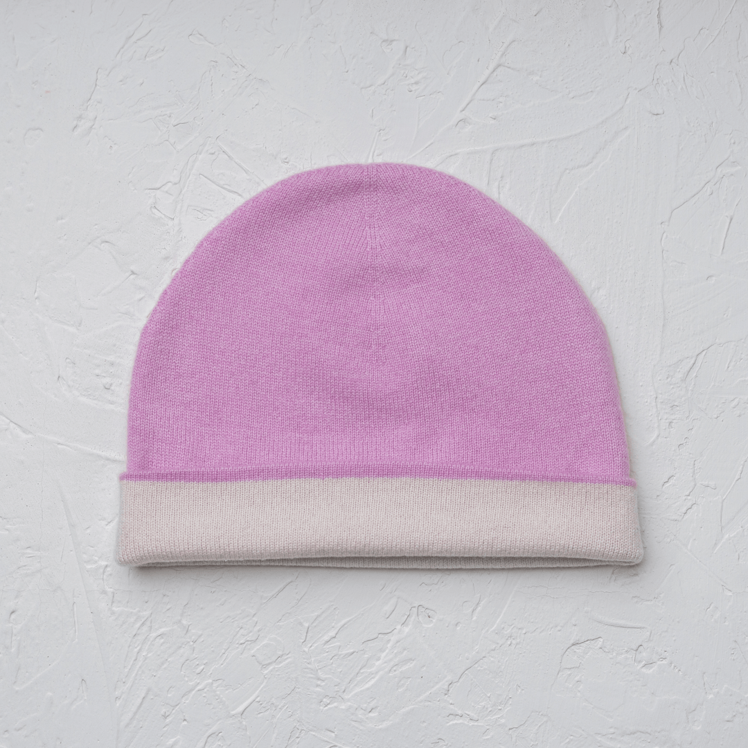 Reversible 100% Cashmere Beanie in Tender Touch(Pink) and Blanc de Blanc(White)#color_tender-touch-and-blanc-de-blanc